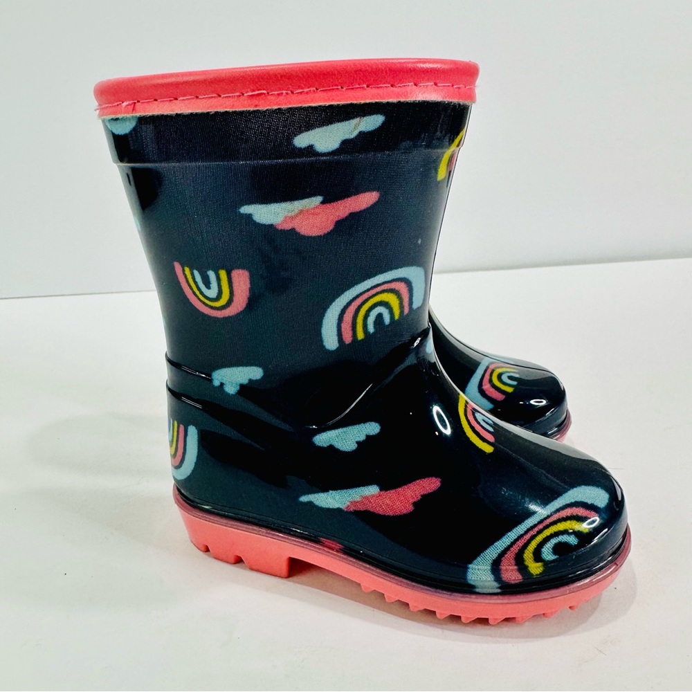 🩷 CARTER’S SIZE 4M RAINBOOTS GREAT CONDITION RAINBOW 🌈 CLOUDS DESIGN NAVY BLUE - Picture 3 of 11